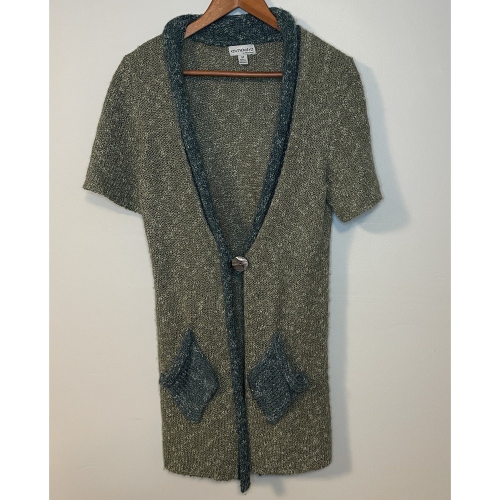 KINTAMANI by Wind River Green Chunky Boucle Knit Button Cardigan  Size M‎